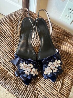 Banana Republic Navy Embellished Slingback Heels